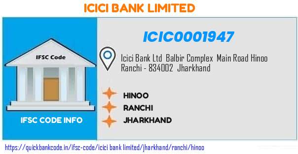 Icici Bank Hinoo ICIC0001947 IFSC Code