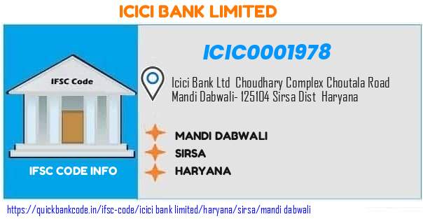 Icici Bank Mandi Dabwali ICIC0001978 IFSC Code