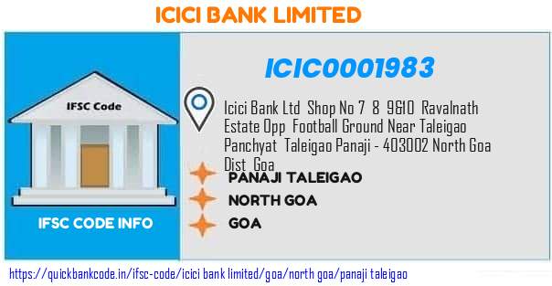 Icici Bank Panaji Taleigao ICIC0001983 IFSC Code