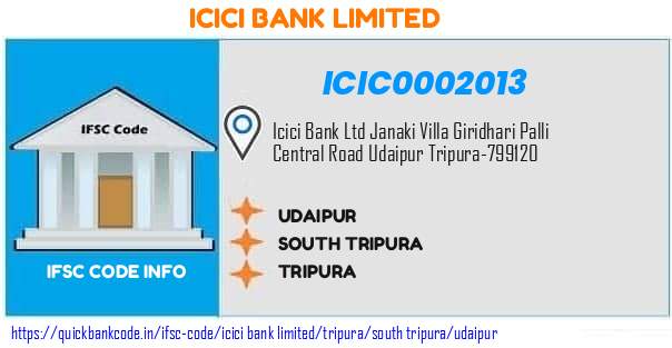 Icici Bank Udaipur ICIC0002013 IFSC Code