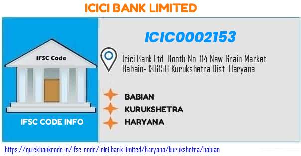 Icici Bank Babian ICIC0002153 IFSC Code