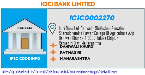 ICIC0002270 ICICI Bank. DAHIWALI KHURD