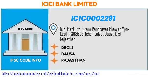 Icici Bank Deoli ICIC0002291 IFSC Code