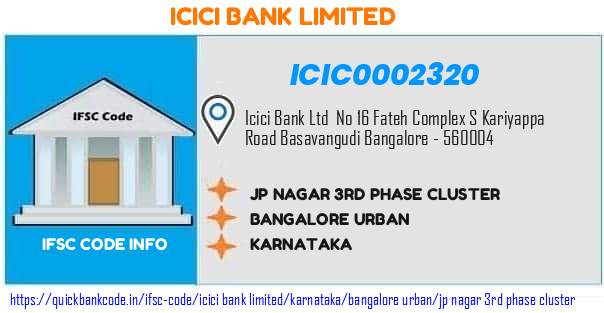 Icici Bank Jp Nagar 3rd Phase Cluster ICIC0002320 IFSC Code