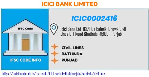 Icici Bank Civil Lines ICIC0002416 IFSC Code