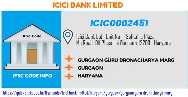 Icici Bank Gurgaon Guru Dronacharya Marg ICIC0002451 IFSC Code