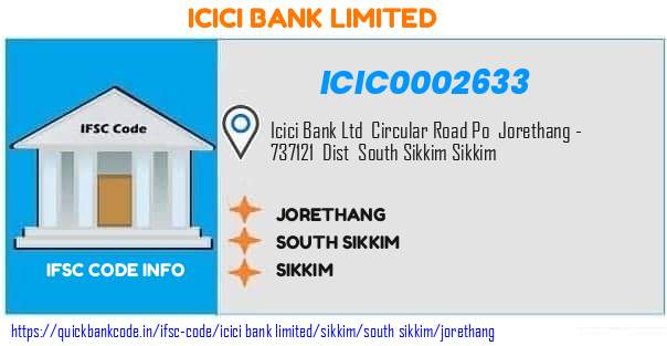 Icici Bank Jorethang ICIC0002633 IFSC Code