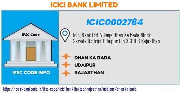 Icici Bank Dhan Ka Bada ICIC0002764 IFSC Code