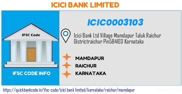 Icici Bank Mamdapur ICIC0003103 IFSC Code