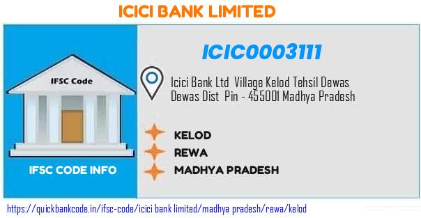 Icici Bank Kelod ICIC0003111 IFSC Code