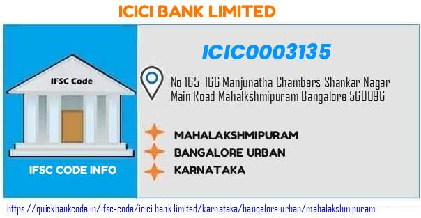 Icici Bank Mahalakshmipuram ICIC0003135 IFSC Code