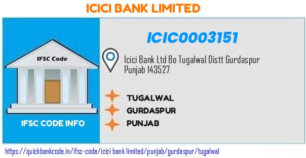 Icici Bank Tugalwal ICIC0003151 IFSC Code