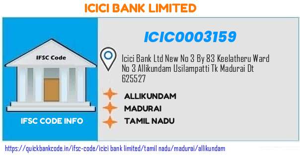 Icici Bank Allikundam ICIC0003159 IFSC Code