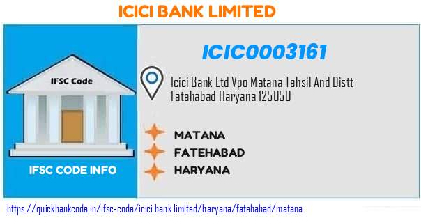 Icici Bank Matana ICIC0003161 IFSC Code