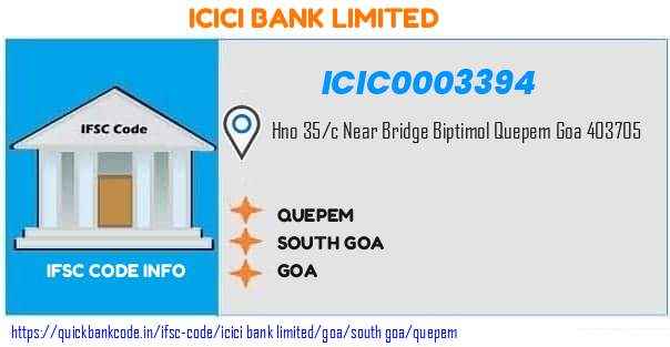 Icici Bank Quepem ICIC0003394 IFSC Code