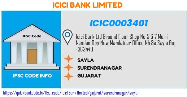 Icici Bank Sayla ICIC0003401 IFSC Code