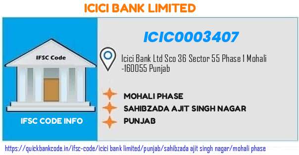 ICIC0003407 ICICI Bank. MOHALI PHASE