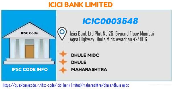 ICIC0003548 ICICI Bank. DHULE MIDC