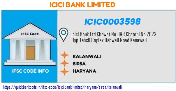 Icici Bank Kalanwali ICIC0003598 IFSC Code