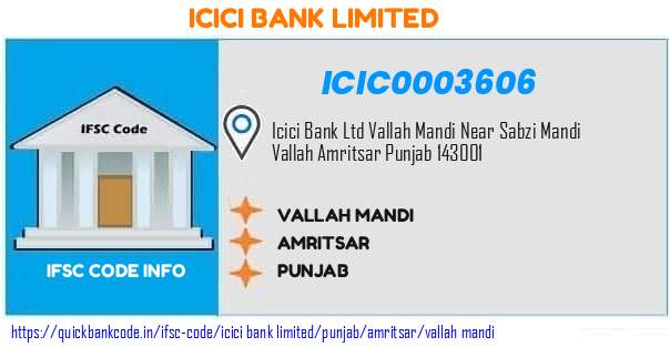 Icici Bank Vallah Mandi ICIC0003606 IFSC Code