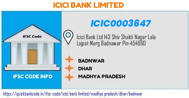 Icici Bank Badnwar ICIC0003647 IFSC Code