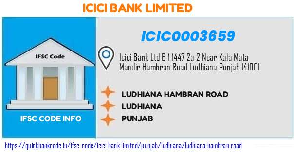 Icici Bank Ludhiana Hambran Road ICIC0003659 IFSC Code
