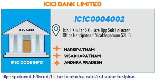 Icici Bank Narsipatnam ICIC0004002 IFSC Code