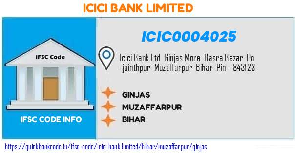 Icici Bank Ginjas ICIC0004025 IFSC Code