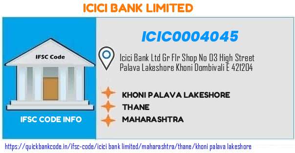 Icici Bank Khoni Palava Lakeshore ICIC0004045 IFSC Code