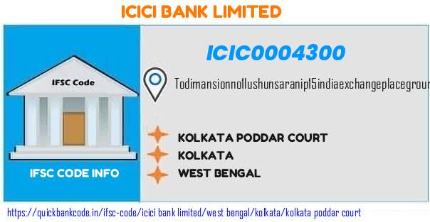 Icici Bank Kolkata Poddar Court ICIC0004300 IFSC Code