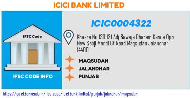 Icici Bank Maqsudan ICIC0004322 IFSC Code