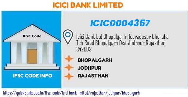 Icici Bank Bhopalgarh ICIC0004357 IFSC Code
