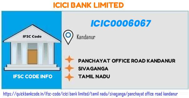 ICIC0006067 ICICI Bank. PANCHAYAT OFFICE ROADKANDANUR