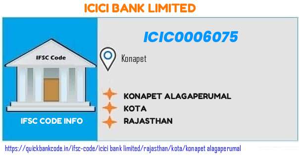 Icici Bank Konapet Alagaperumal ICIC0006075 IFSC Code