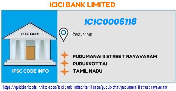 Icici Bank Pudumanai Ii Street Rayavaram ICIC0006118 IFSC Code