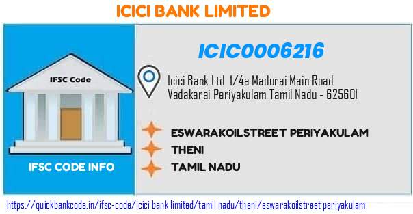 ICIC0006216 ICICI Bank. ESWARAKOILSTREETPERIYAKULAM