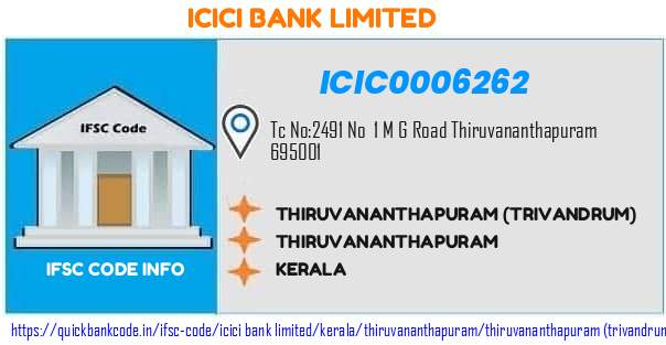 Icici Bank Thiruvananthapuram trivandrum ICIC0006262 IFSC Code