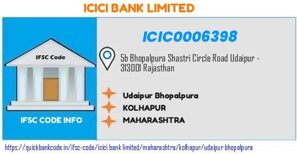 ICIC0006398 ICICI Bank. UdaipurBhopalpura