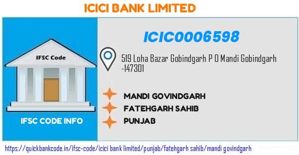 Icici Bank Mandi Govindgarh ICIC0006598 IFSC Code