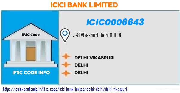 Icici Bank Delhi Vikaspuri ICIC0006643 IFSC Code
