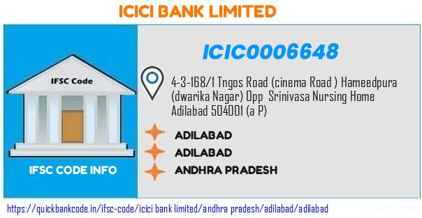 Icici Bank Adilabad ICIC0006648 IFSC Code