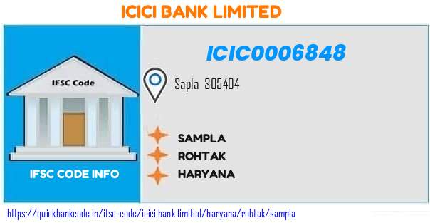 Icici Bank Sampla ICIC0006848 IFSC Code