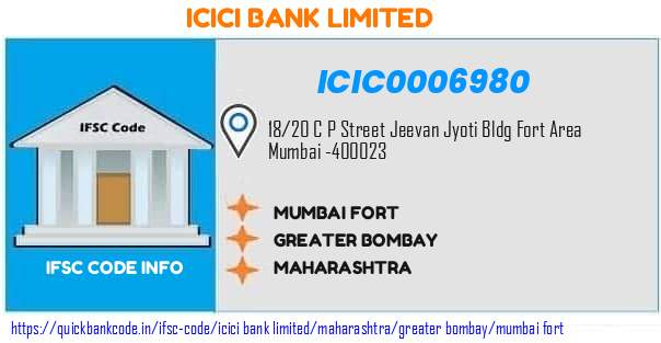 Icici Bank Mumbai Fort ICIC0006980 IFSC Code