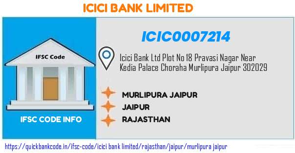Icici Bank Murlipura Jaipur ICIC0007214 IFSC Code