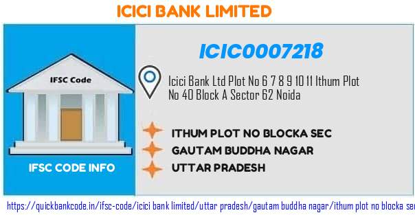 ICIC0007218 ICICI Bank. ITHUM PLOT NO BLOCKA SEC