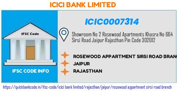 Icici Bank Rosewood Appartment Sirsi Road Branch ICIC0007314 IFSC Code