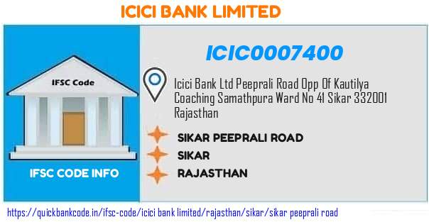 Icici Bank Sikar Peeprali Road ICIC0007400 IFSC Code