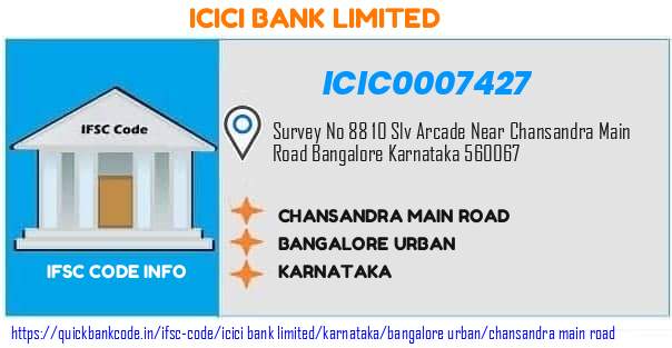 Icici Bank Chansandra Main Road ICIC0007427 IFSC Code