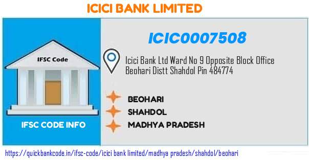 Icici Bank Beohari ICIC0007508 IFSC Code