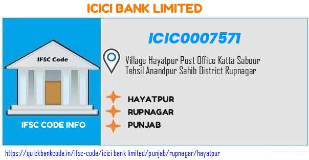 Icici Bank Hayatpur ICIC0007571 IFSC Code